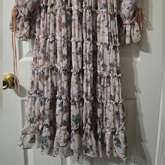 NWT Nicola Bathie/Antonio Melani Claire Floral Chiffon Tiered Ruffle Midi Dress. - Picture 5 of 16